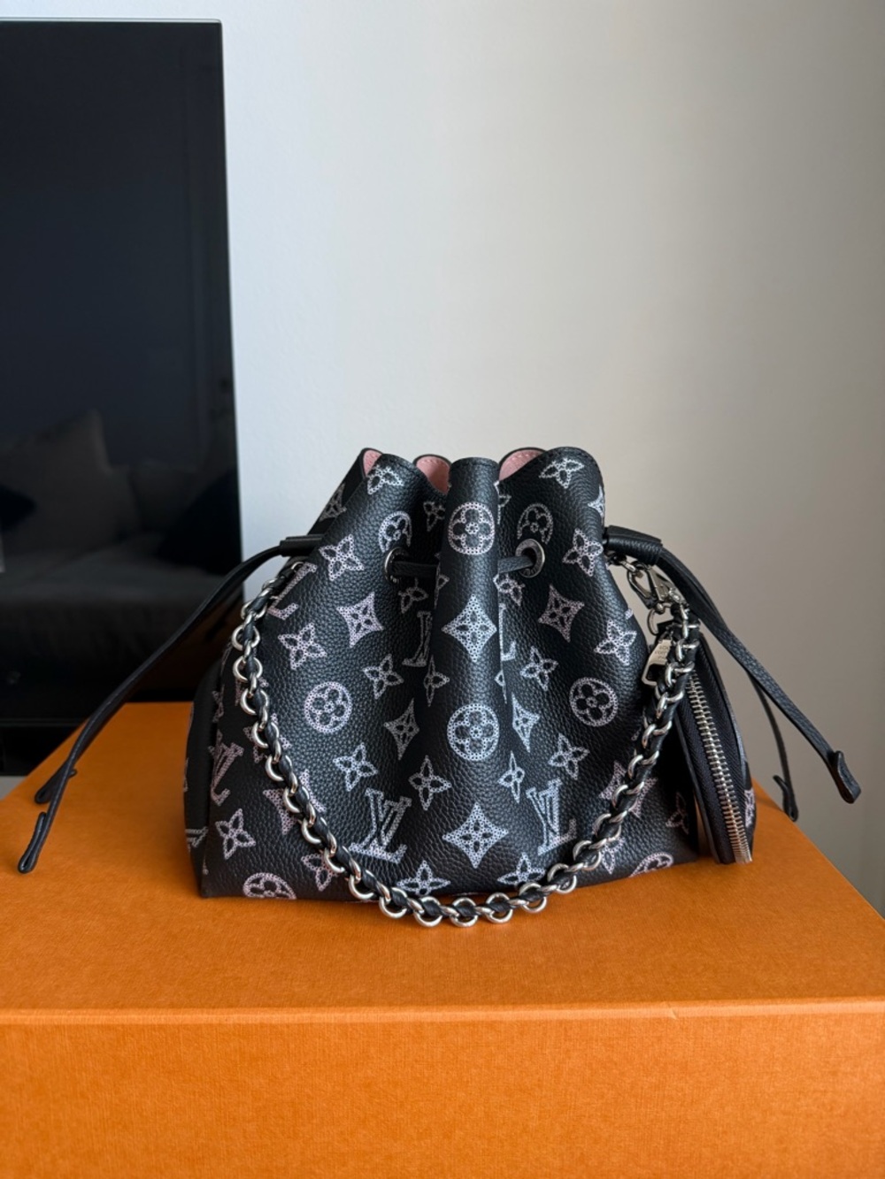 RARE LV “Bella” Handbag - Black W/ Pink Monogram Pattern